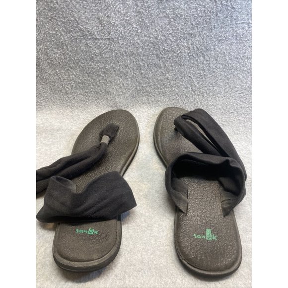 SANUK Women Sz 9 Lot Of 2 Black White Striped Cloth Straps Flat SANDALS Slip On - Picture 9 of 12